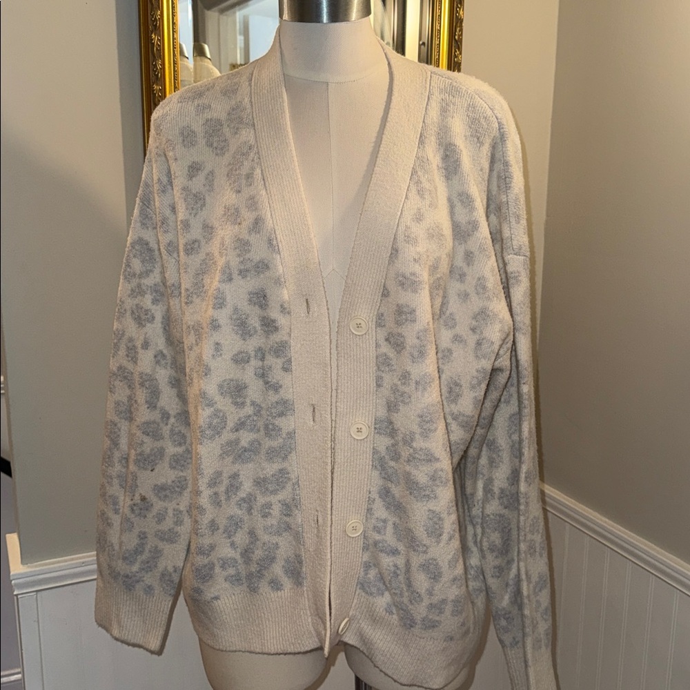 French Connection Beige/Gray Animal Print Cardigan. Large. Like new.